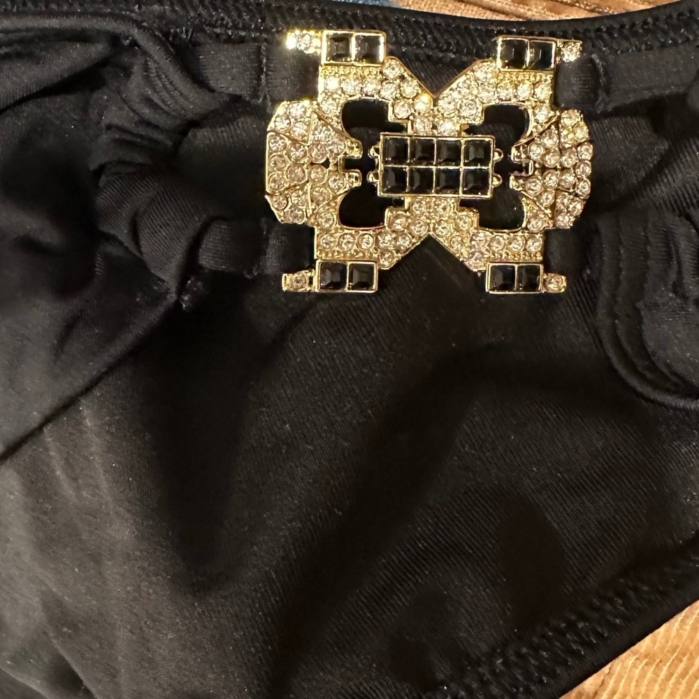 Victoria's Secret Bikini Bottom L Black Crystal Gold Hardware Glam Y2K Resort - Picture 4 of 6